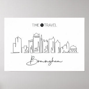 Eén doorlopende lijntekening van Birmingham Skylin Poster