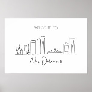 Eén doorlopende lijntekening van de skyline van Ne Poster