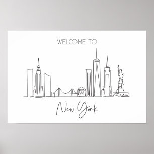 Eén doorlopende lijntekening van New York USA Poster