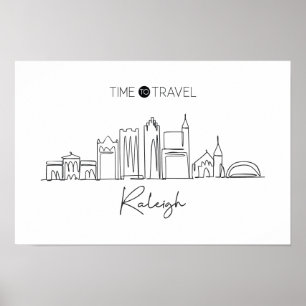 Eén doorlopende lijntekening van Raleigh Skyline Poster