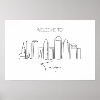 Eén doorlopende lijntekening van Tampa Skyline Poster