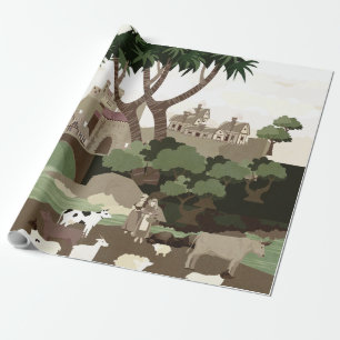 Een dorp in de middeleeuwen cadeaupapier