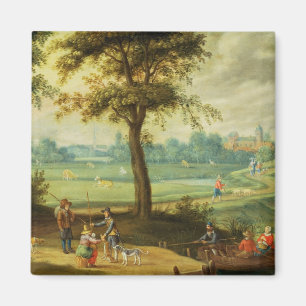 Een dorpslandschap door een rivier magneet