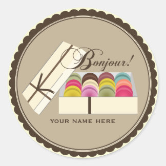 Een dozijn Franse Macarons Bonjour gepersonaliseer Ronde Sticker