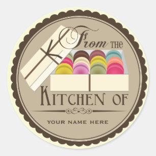 Een dozijn Franse macarons "uit de keuken van" Ronde Sticker