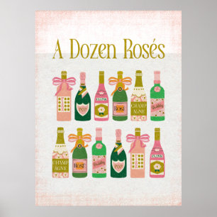 Een dozijn rosés roze champagne flessen wijn bar poster