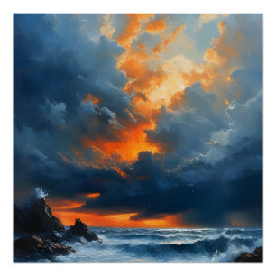 Een dramatisch zeegezicht bij Sunset Painting Art Perfect Poster