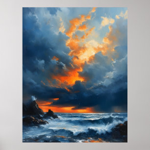 Een dramatisch zeegezicht bij Sunset Painting Art Poster