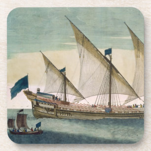 Een drieslepige Galleass die onderweg is met zeile Drankjes Onderzetter