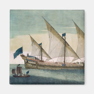 Een drieslepige Galleass die onderweg is met zeile Magneet