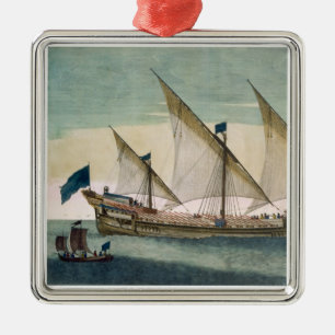 Een drieslepige Galleass die onderweg is met zeile Metalen Ornament