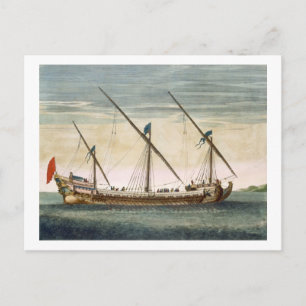 Een drieslepige Galleass die onderweg is van 'Le Briefkaart