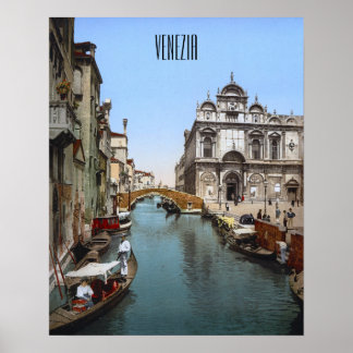 Een druk kanaal in Venetië (1900) Poster