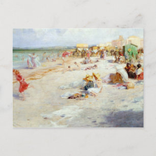Een druk strand in de zomer briefkaart