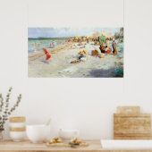 Een druk strand in de zomer poster (Keuken)