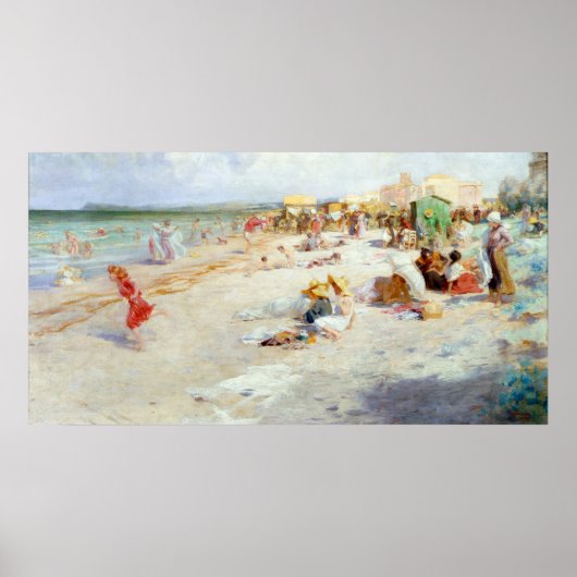Een druk strand in de zomer poster (Voorkant)