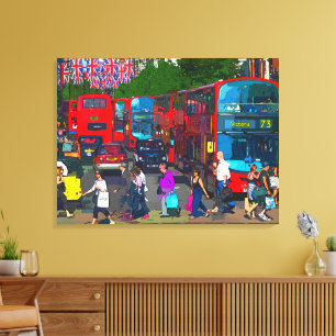 Een drukke Oxford Street met winkelende mensen en Canvas Afdruk