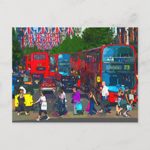 Een drukke Oxford Street shoppers red buses London Briefkaart