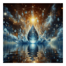 Een druppel zuiver water op een blauw meer perfect poster