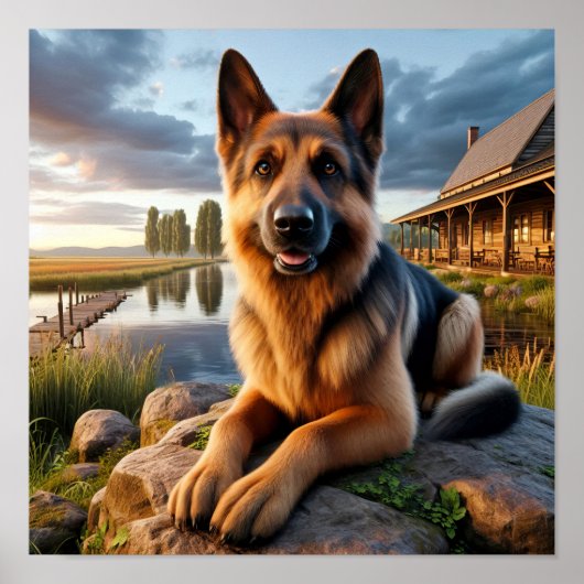 Een Duitse herder in een rustieke omgeving Poster (Voorkant)