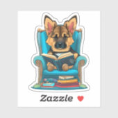 Een Duitse herder puppy lezen van een boek Sticker (Vel)
