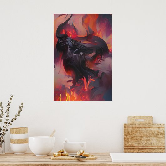 Een duivels monster komt tevoorschijn uit een zee  poster (Keuken)