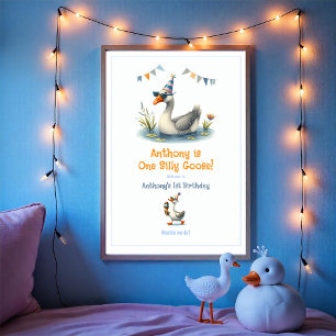 Eén Dwaas Gans Eerste Verjaardagsfeest Welkom Poster