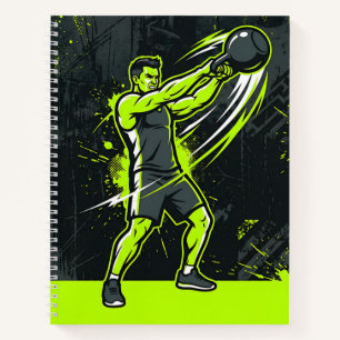 Een dynamische neon groene lijntekening illustrati notitieboek