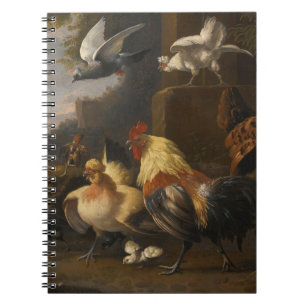 Een Eagle, een Cockerell, Hens, een duif in de vlu Notitieboek