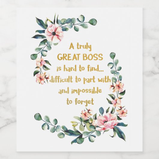 Een echt geweldige baas, bedankt wijn etiket (Enkel label)