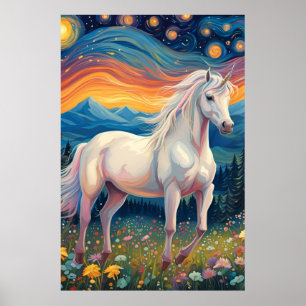 Een eenhoorn in de Sterrennacht Poster