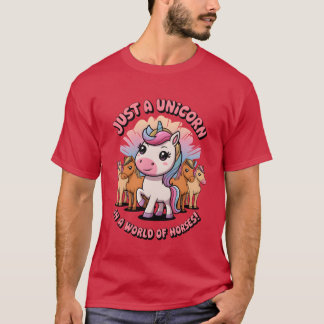 Een eenhoorn in een wereld van paarden t-shirt