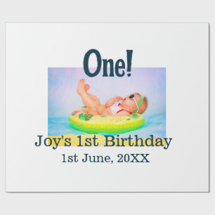Een eerste verjaardag foto moderne naam datum toev cadeaupapier