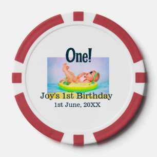 Een eerste verjaardag foto moderne naam datum toev poker chips