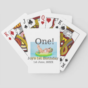 Een eerste verjaardag foto moderne naam datum toev pokerkaarten