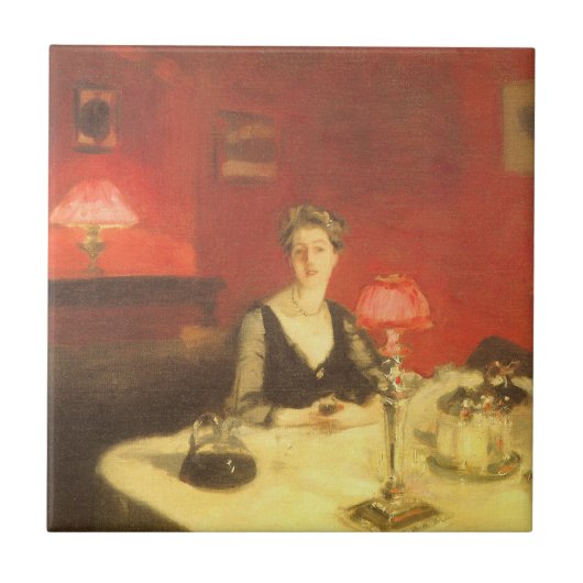 Een eettafel 's nachts door John Singer Sargent Tegeltje (Voorkant)