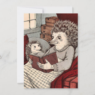 Een egel op een omslag die een boek leest bedankkaart
