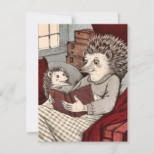 Een egel op een omslag die een boek leest briefkaart