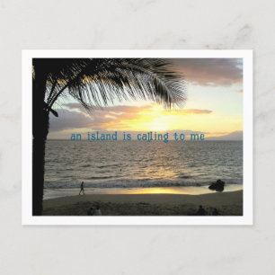 "Een eiland roept me" Lone Walker op het strand Briefkaart