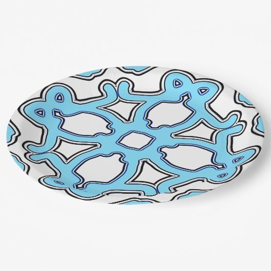 Een elegant blauw en wit klassiek ontwerp papieren bordje (Gekanteld)