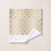 Een elegant gouden wit bloemendamast patroon bad handdoek (Wasdoekje)