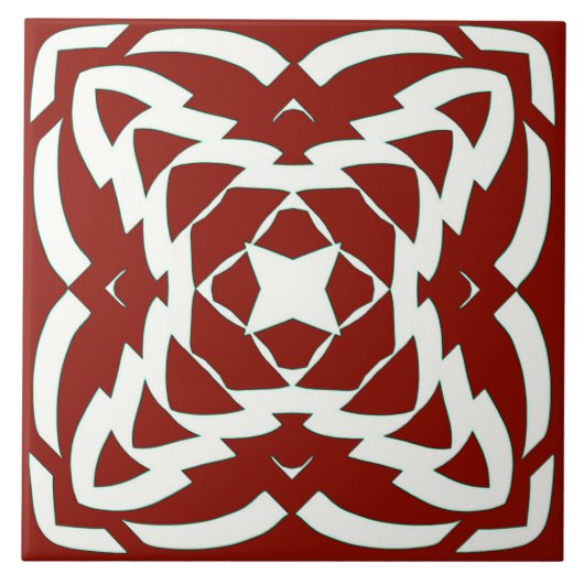 Een elegant rood & wit klassiek ontwerp tegeltje (Voorkant)