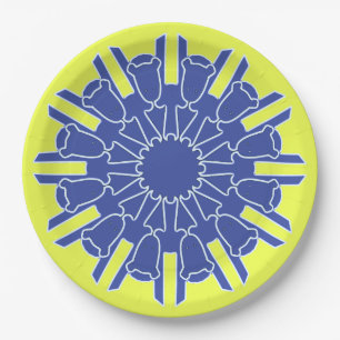 Een elegante geel-blauwe klassieke ontwerp papieren bordje