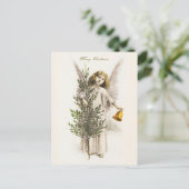 Een engel die een  feestdag met kerstklok houdt feestdagenkaart (Staand voorkant)