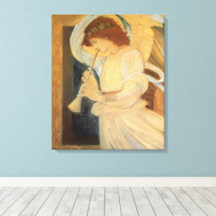 Een engel die een flageolet speelt van Burne Jones Canvas Afdruk