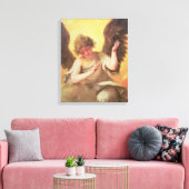 Een engel met een glazen fles canvas afdruk (Insitu (Woonkamer))