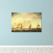 Een Engels vlaggenschip onder Easy Sail in een gem Canvas Afdruk (Insitu (Houten vloer))