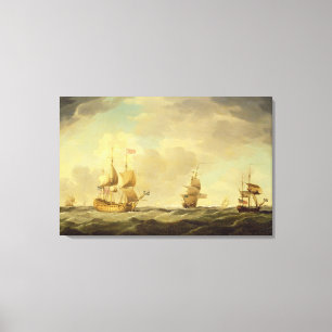 Een Engels vlaggenschip onder Easy Sail in een gem Canvas Afdruk
