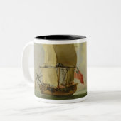 Een Engelse Sloop en een Frigate in a Light Breeze Tweekleurige Koffiemok (Voorkant links)