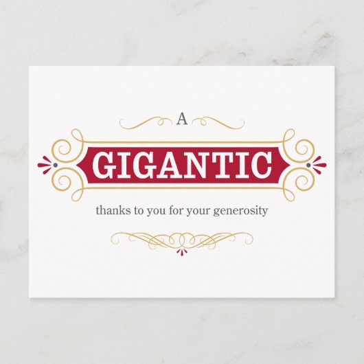 Een enorm bedankt aan jou voor je vrijgevigheid briefkaart (Voorkant)